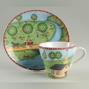 Sango Green Acres Charming Country Scene Cup and Saucer Set